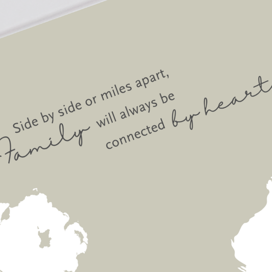 Ireland to Australia family gift print with family is always connected by heart quote close up