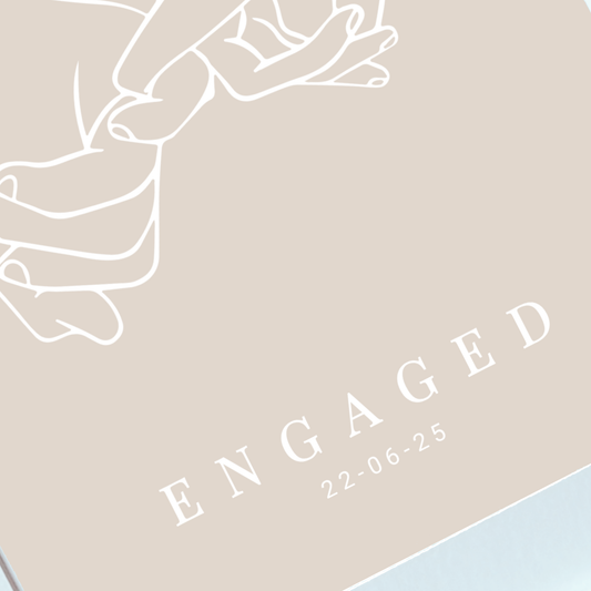 Close up of personalised engagement line art print with custom names