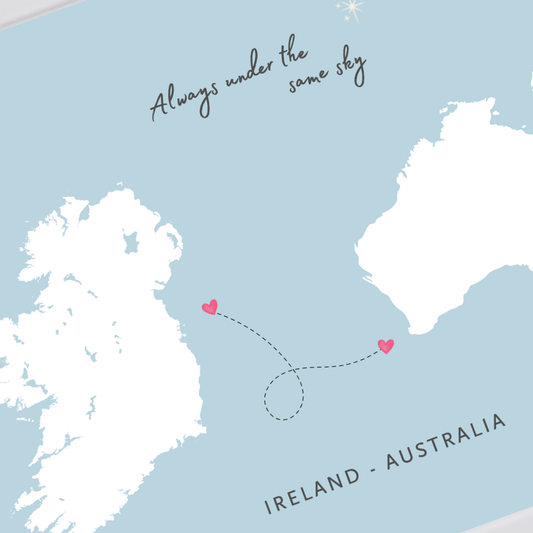 Long-distance Ireland Australia wall art for family and friends