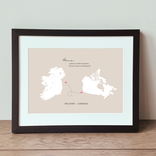 Framed Ireland to canada home wall art for Irish living abroad
