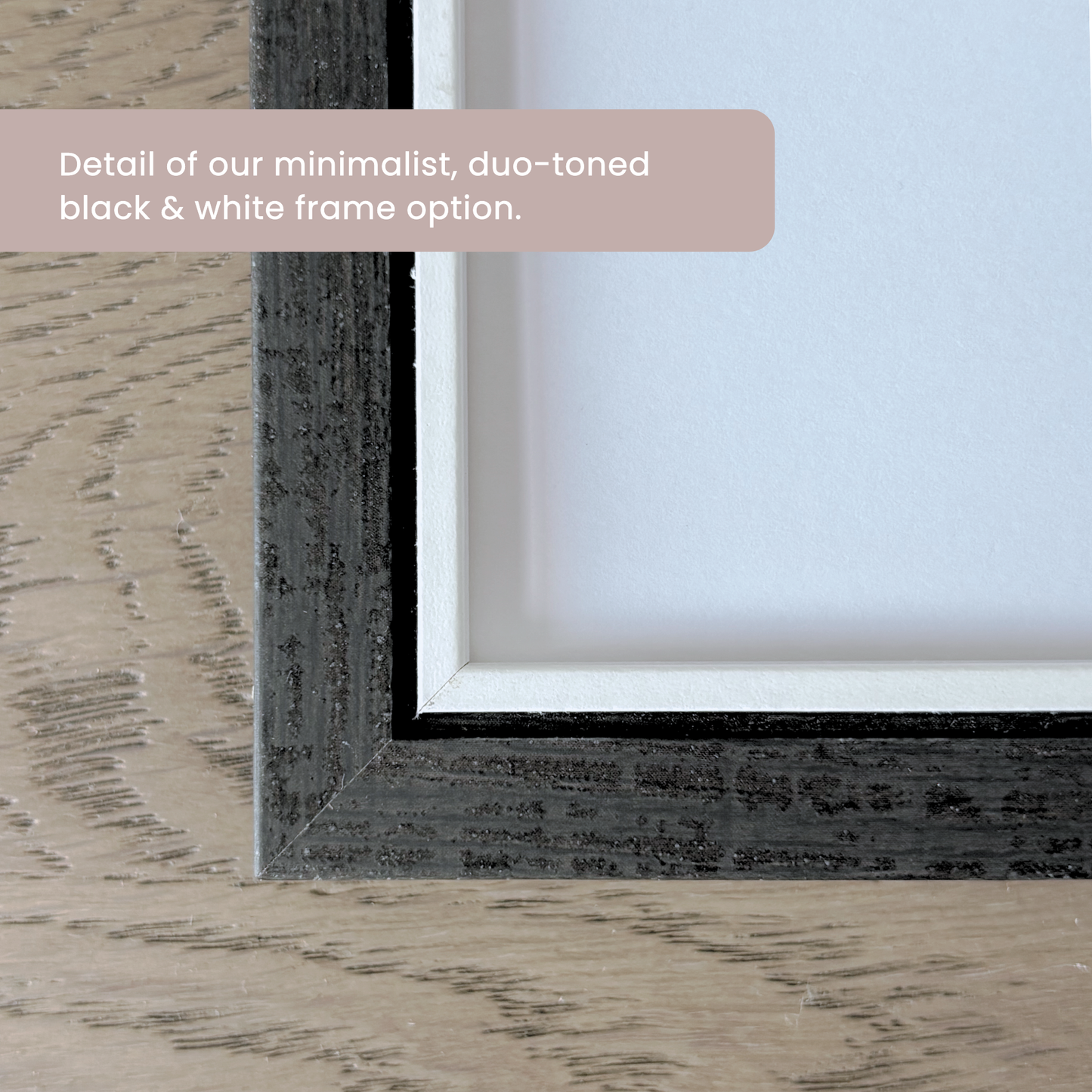 willow and moon signature duo-toned black and white minimalist frame close up