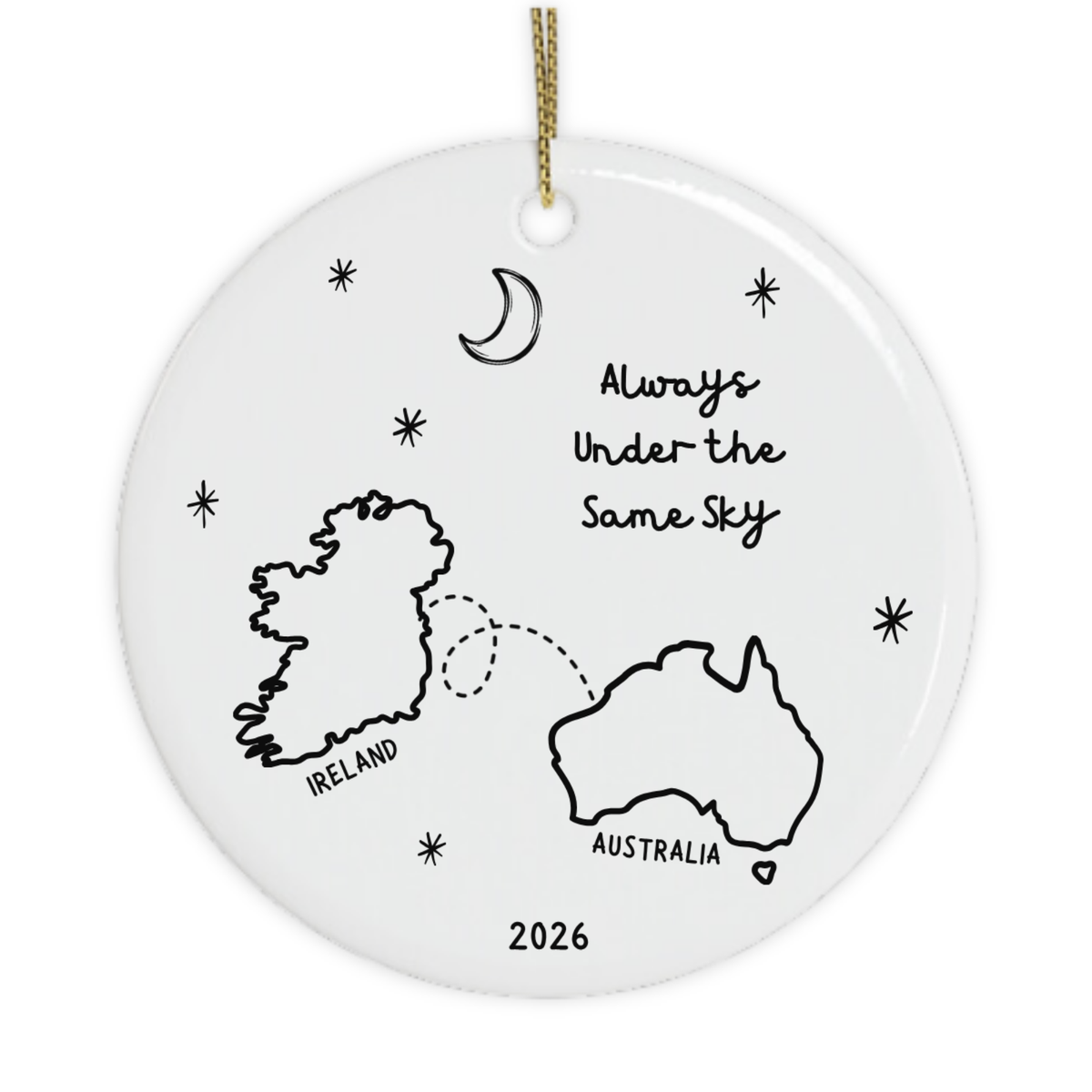Always Under the Same Sky – Ireland to Australia Christmas tree Ornament