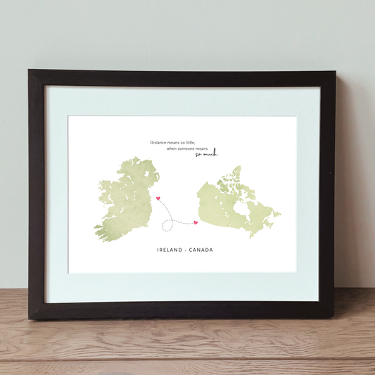 Framed Ireland Canada gift with distance means so little quote black frame