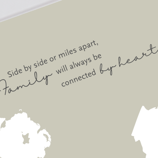 Ireland to Canada family gift print with family is always connected by heart quote close up