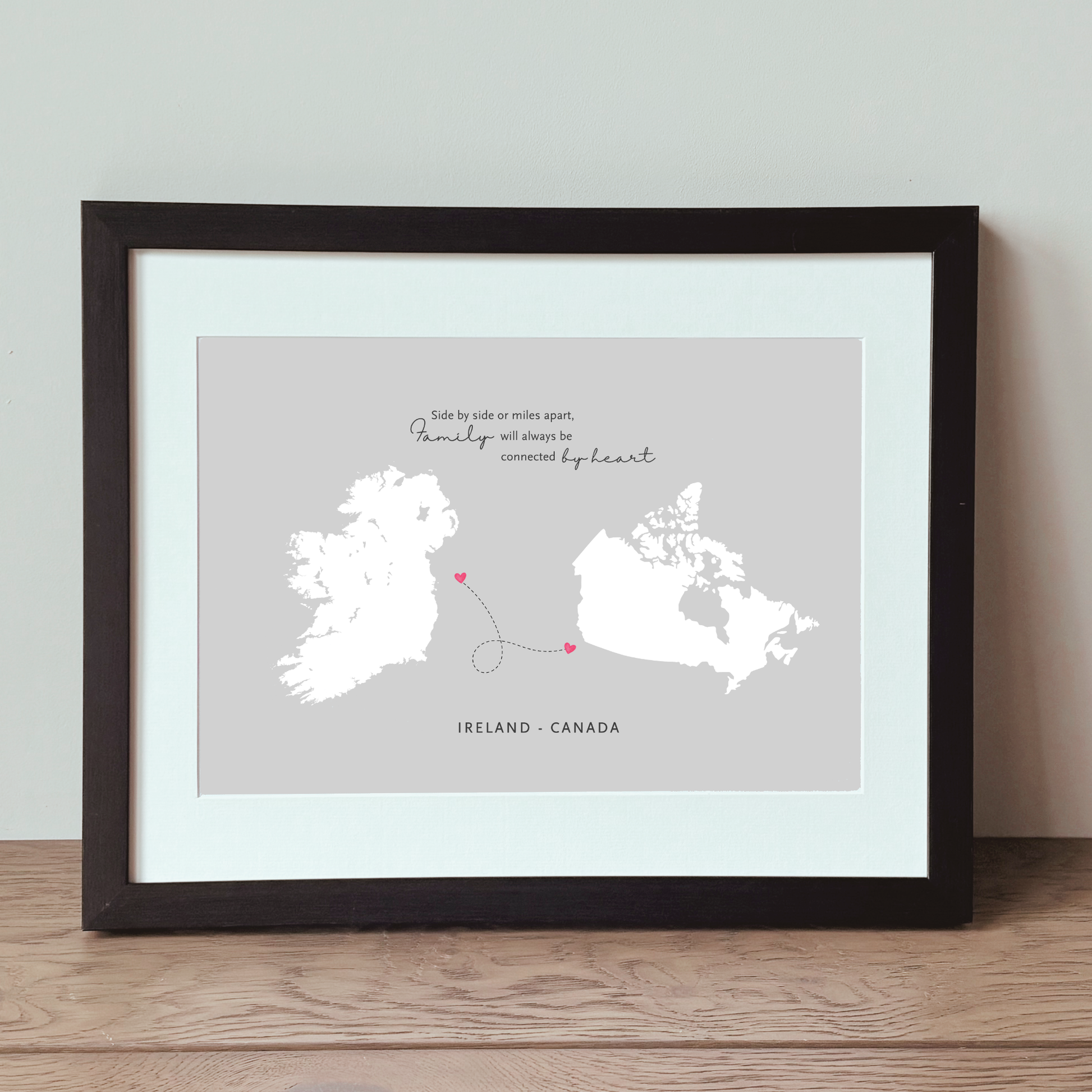 Ireland_to_canada_family_gift_print_with_always_connected_by_heart_quote_black_frame