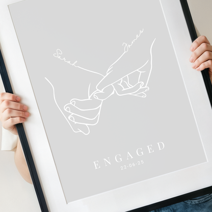 Personalised engagement print with names and date grey background