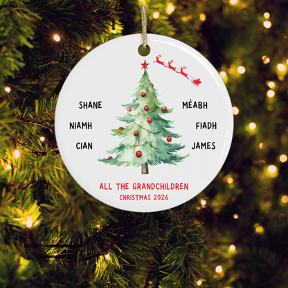 Personalised_gift_for_grandparents_Christmas_tree decoration with grandchildrens' names on it. personalised gift for someone with 6 grandchildren