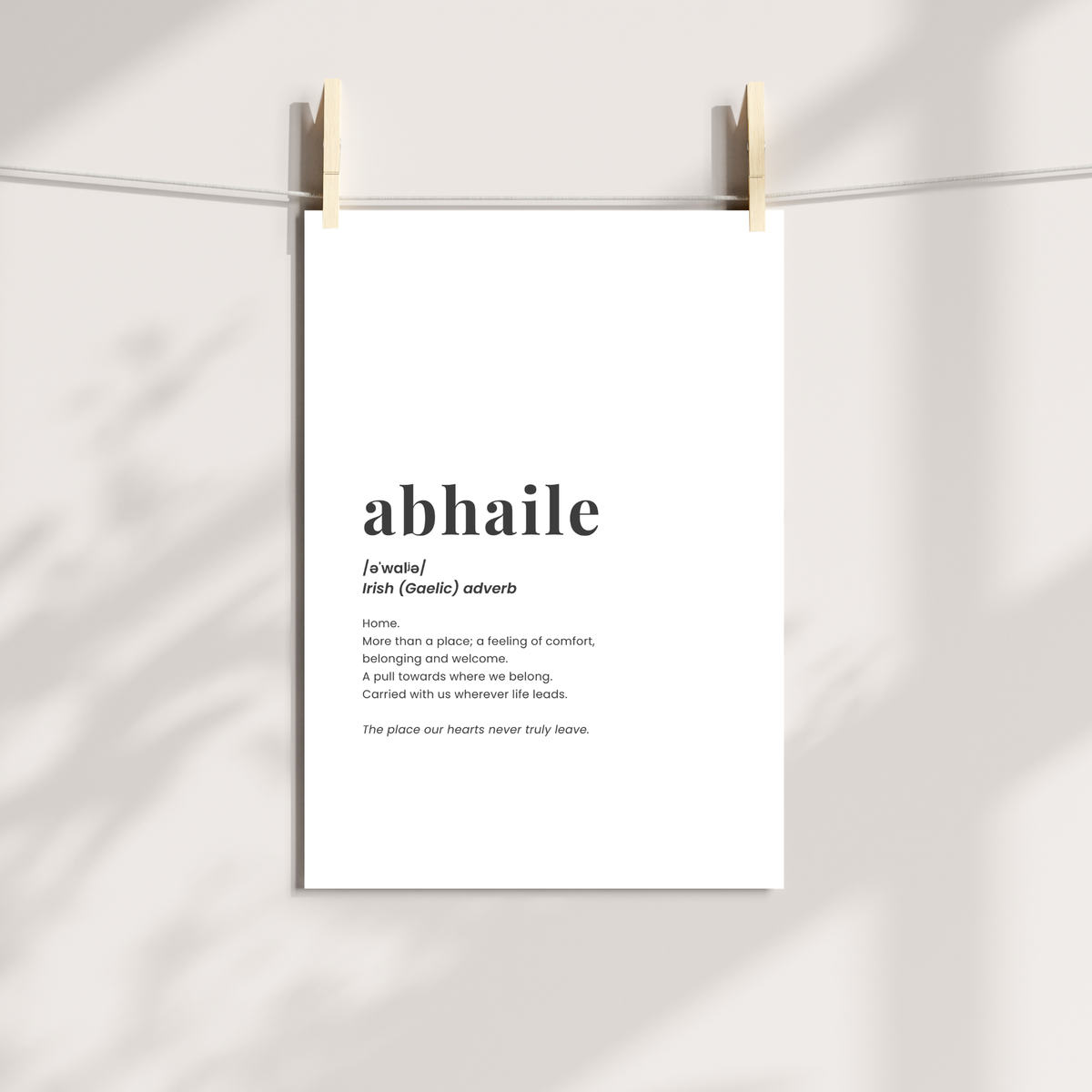 Personalised Irish home gift featuring the word Abhaile