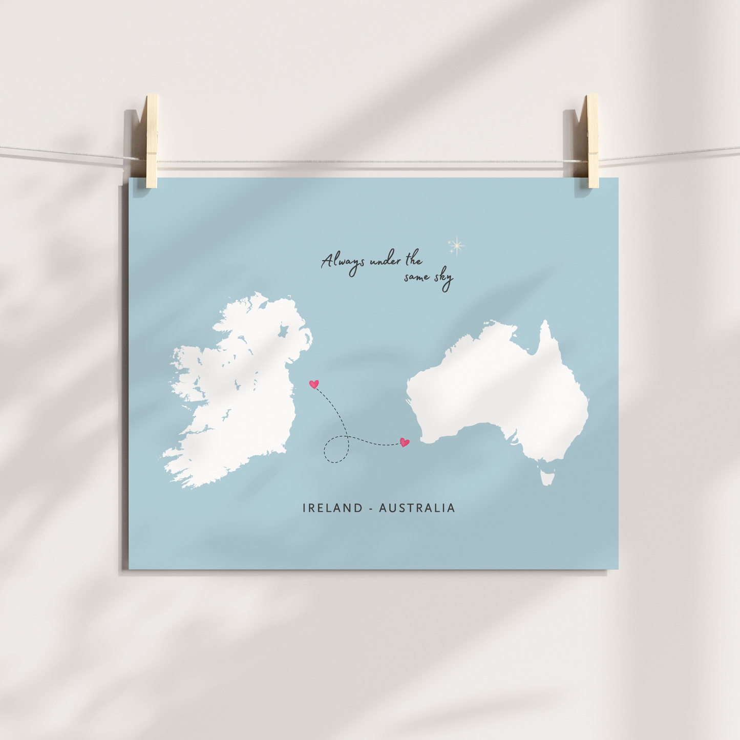 Irish emigrant gift featuring Always Under the Same Sky sentiment A4 print