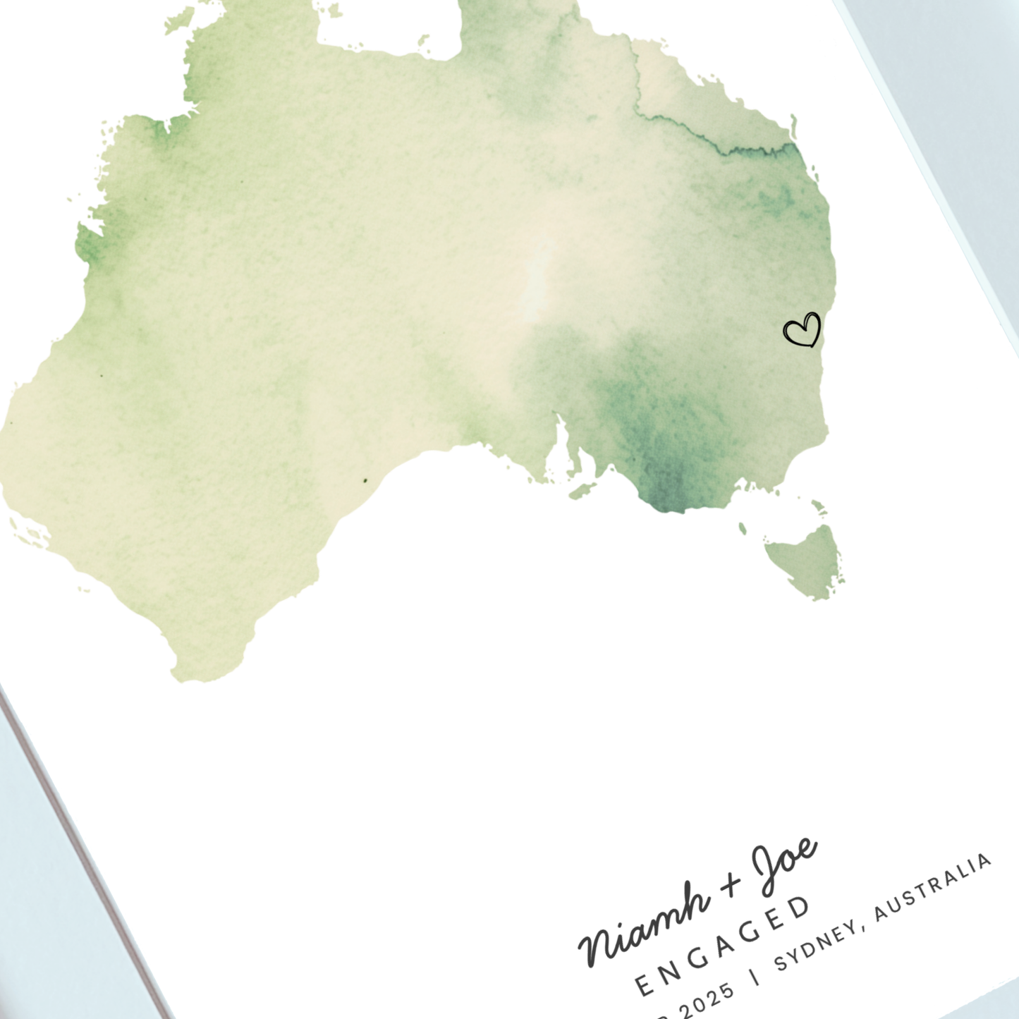 Personalised Australia map wall art celebrating your engagement