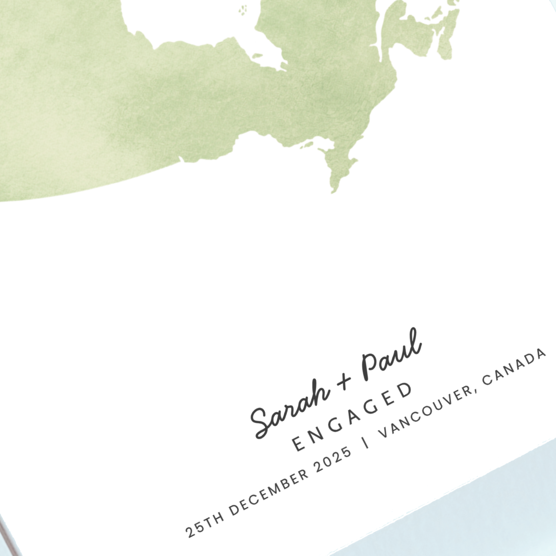 Watercolour Canada engagement map wall art detail