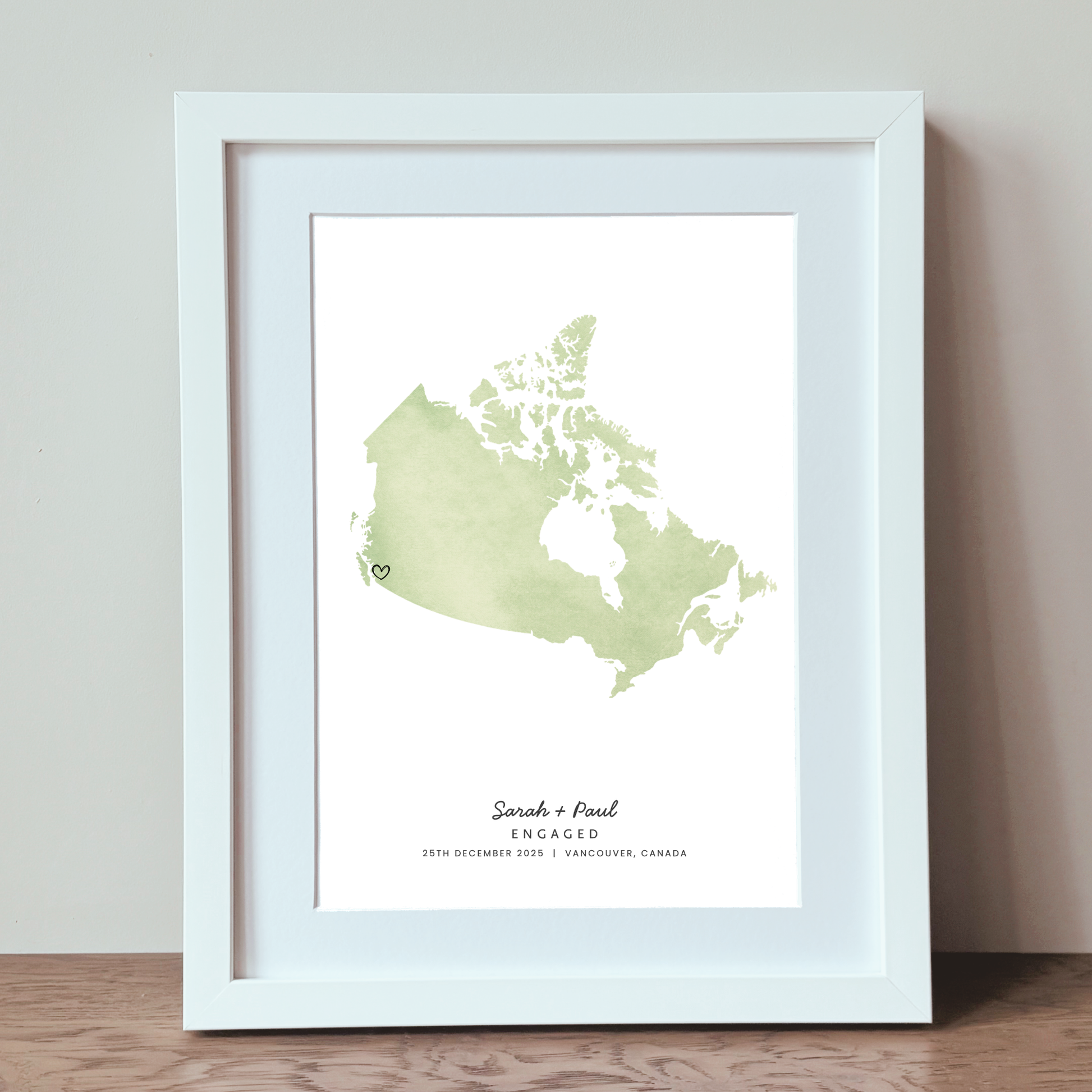 Framed Canada proposal location gift for couples
