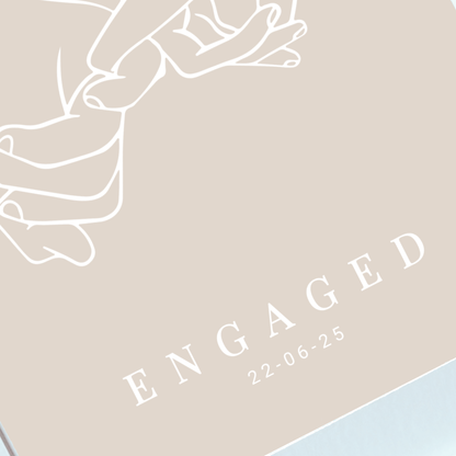 Close up of personalised engagement line art print with custom names
