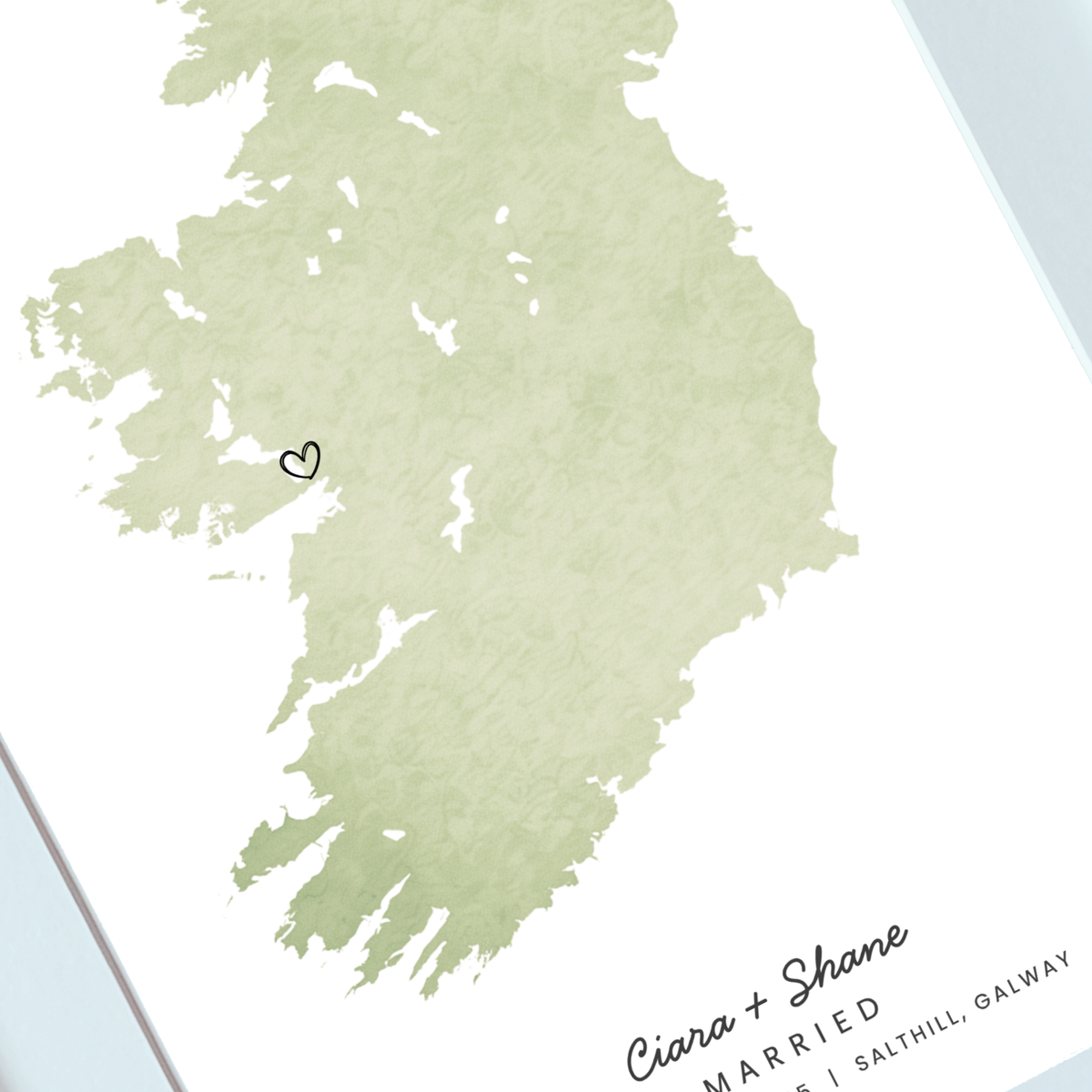 Personalised ireland wedding map artwork designed and printed in Ireland