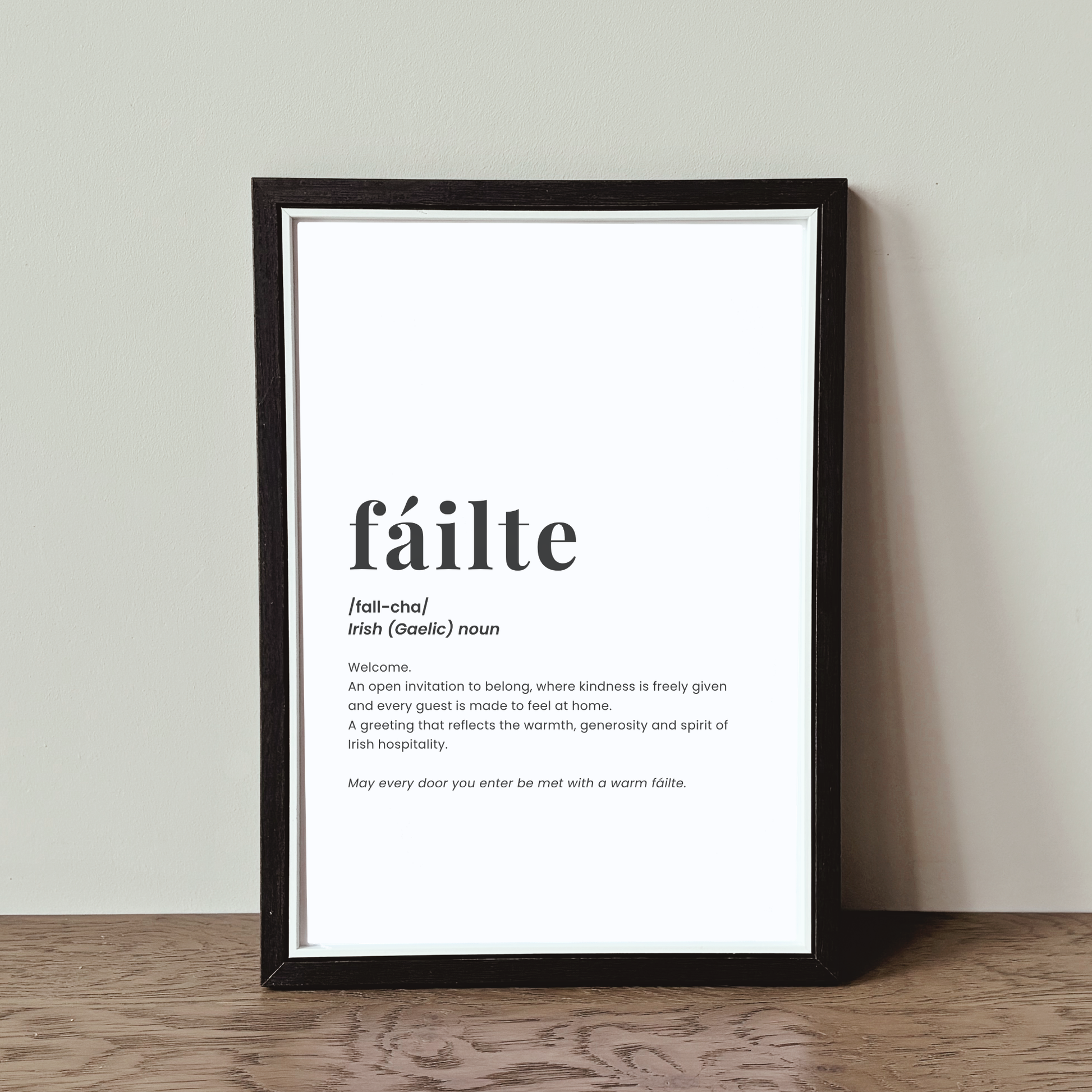 Framed Fáilte definition print designed and printed in Ireland