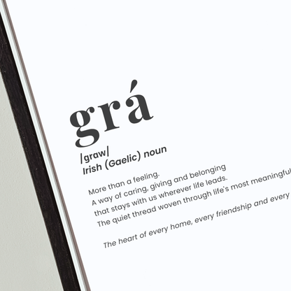 grá definition print featuring the Irish for love