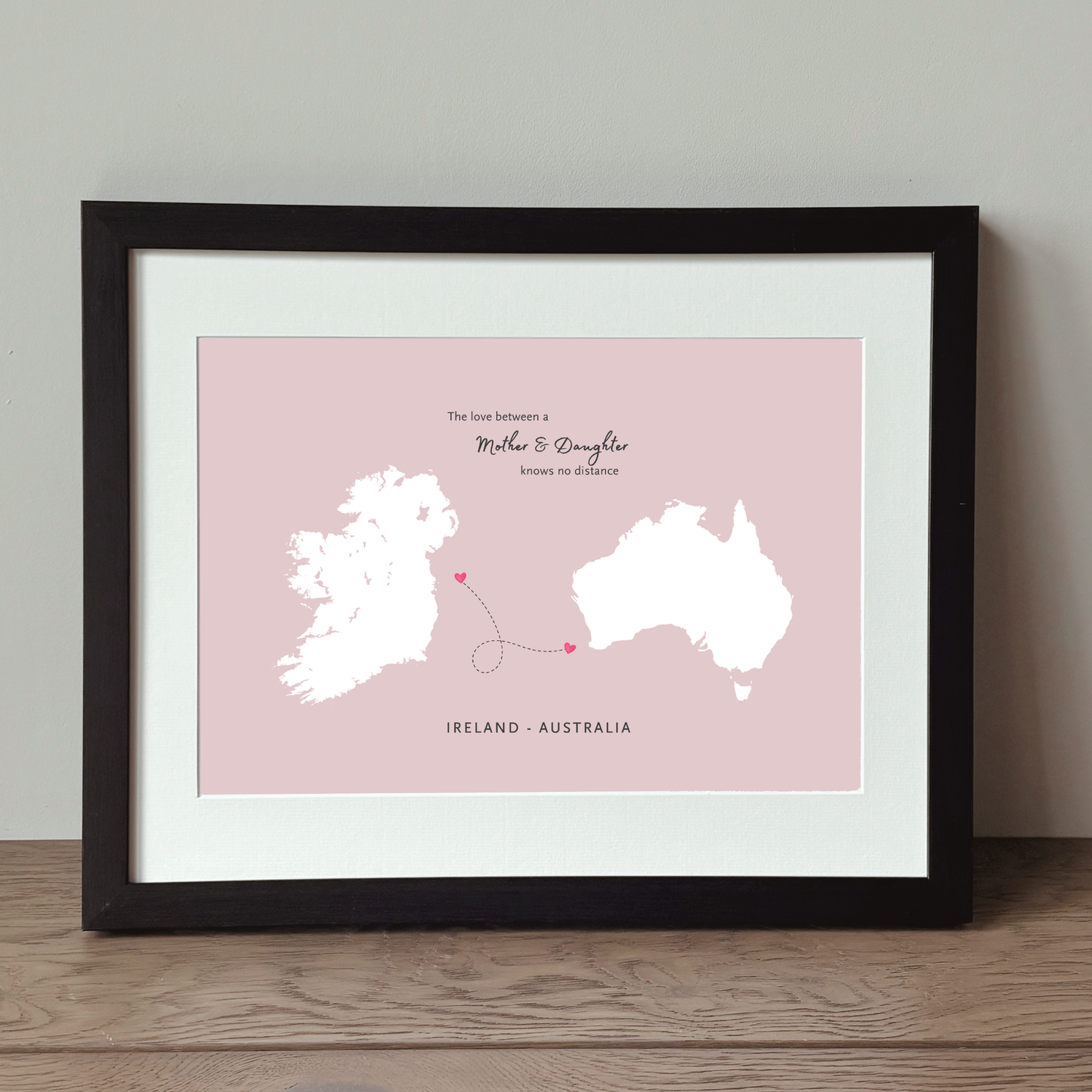 Minimalist mother and daughter keepsake for families living abroad in black frame