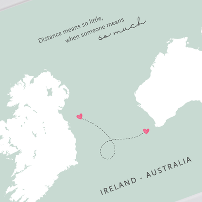 Minimal Ireland Australia map artwork for family and friends
