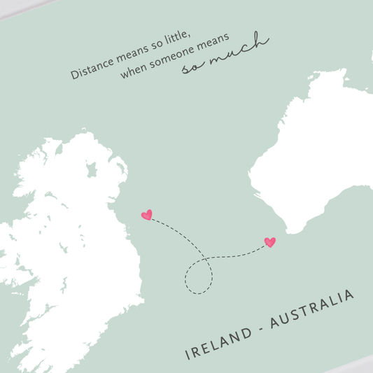 Minimal Ireland Australia map artwork for family and friends
