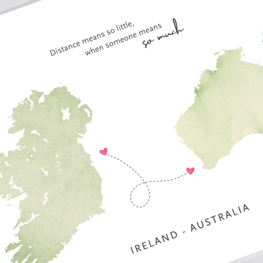 Minimal Ireland Australia watercolour map artwork for family and friends