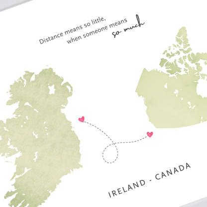 Minimal Ireland canada watercolour map artwork for family and friends