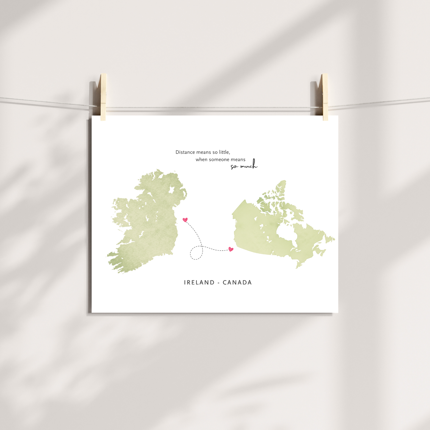 Minimal Ireland canada watercolour map print