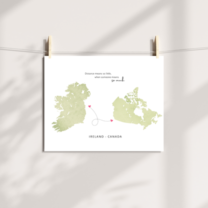 Minimal Ireland canada watercolour map print