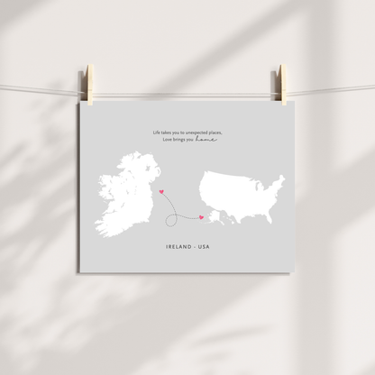ireland-to-usa-map-print long distance gift