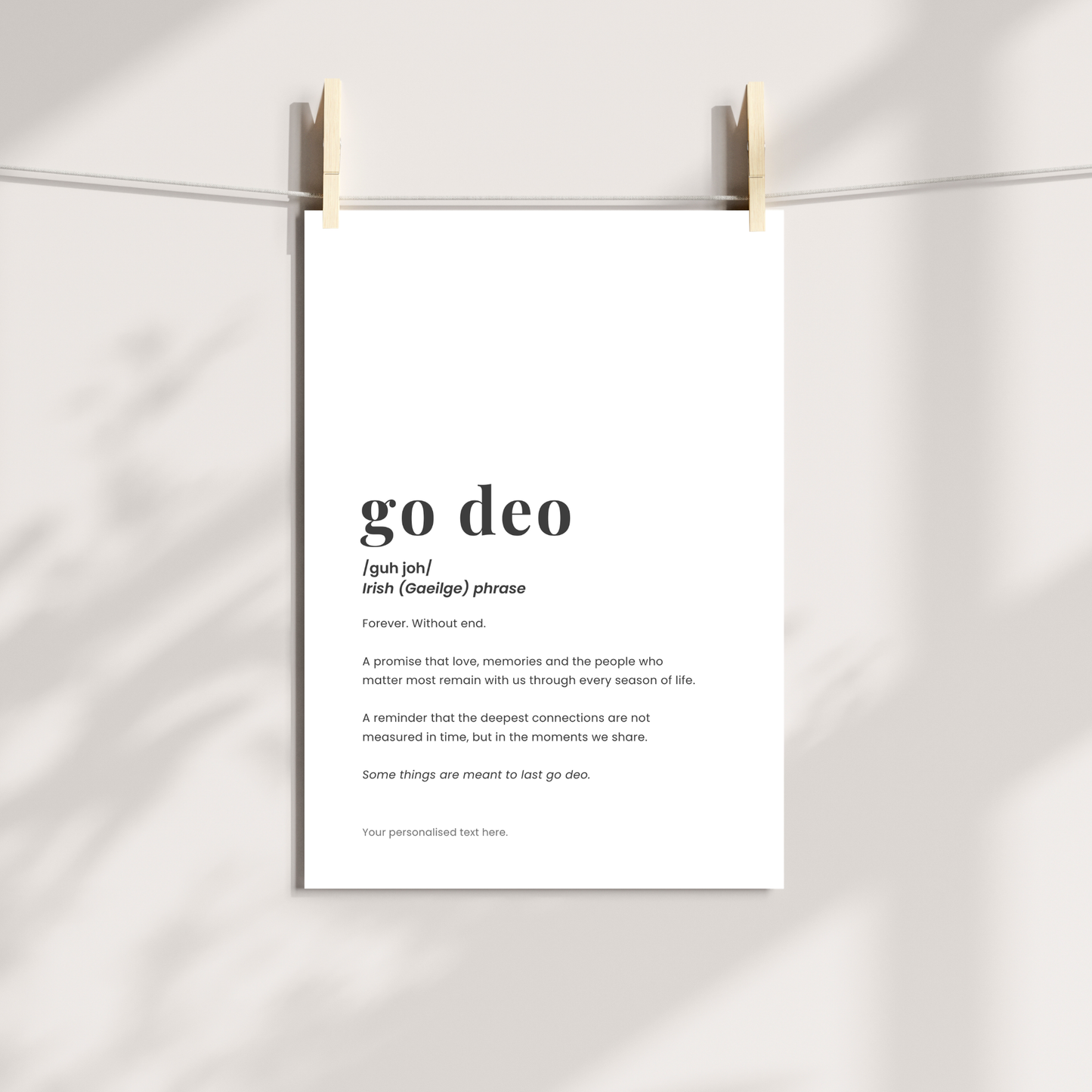 Personalised Irish anniversary gift with Go Deo definition
