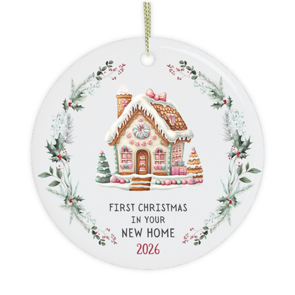 First Christmas in your new home ornament with gingerbread house and festive wreath