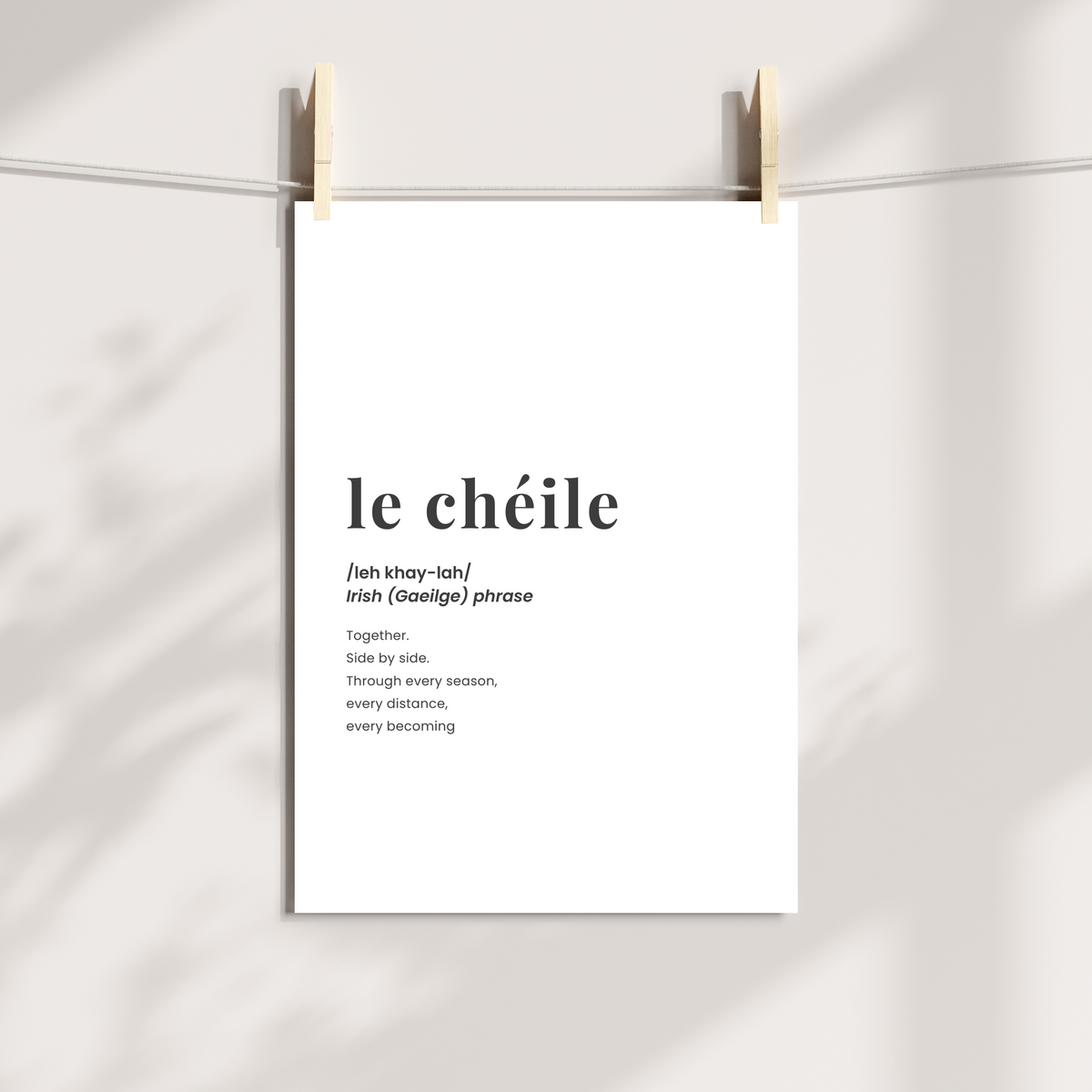 le cheile irish language wall art meaning together minimalist gaelic print