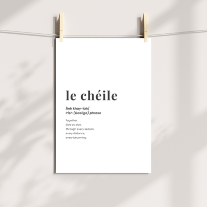 le cheile irish language wall art meaning together minimalist gaelic print