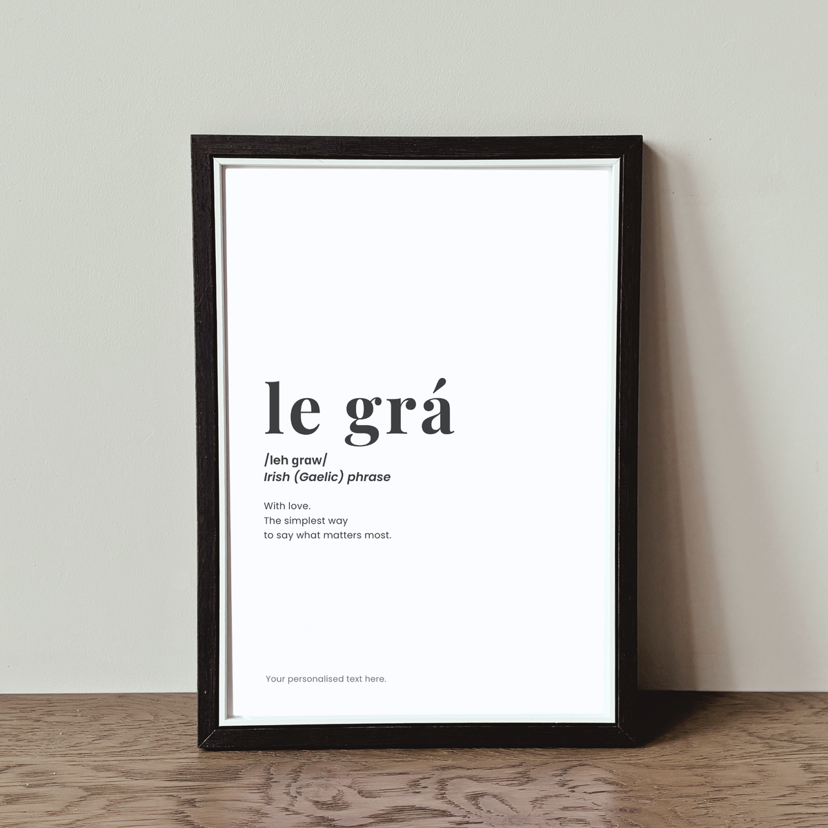 Modern Irish language wall art celebrating love