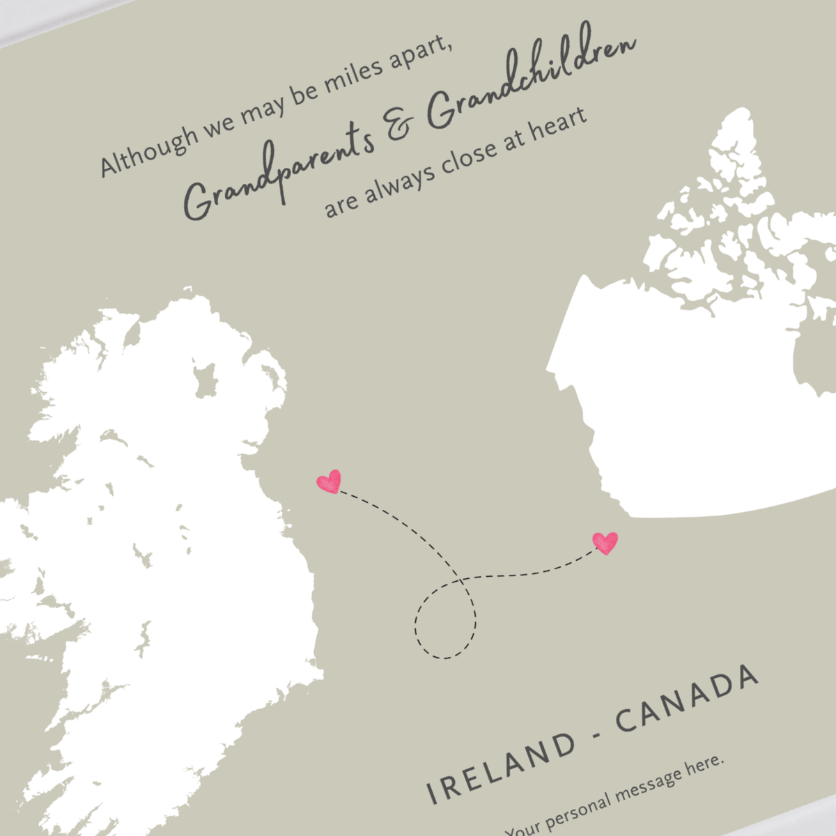 Long-distance grandparents gift featuring Ireland and Canada maps