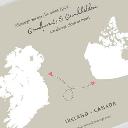 Long-distance grandparents gift featuring Ireland and Canada maps
