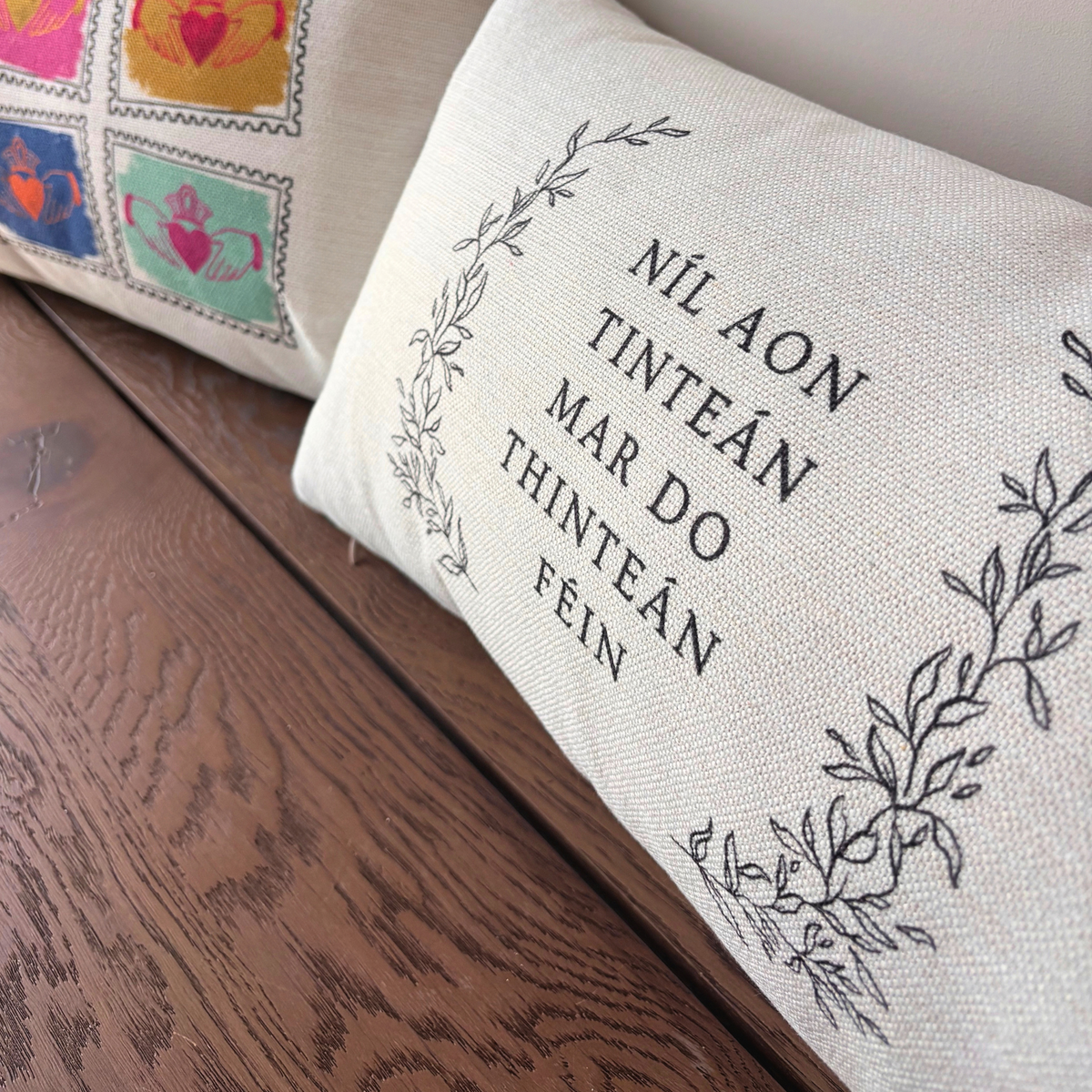 Irish heritage cushion featuring traditional Irish saying about home
