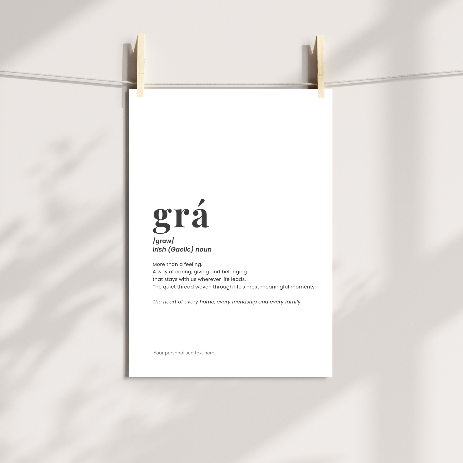 Personalised Irish language gift featuring the word Grá for love