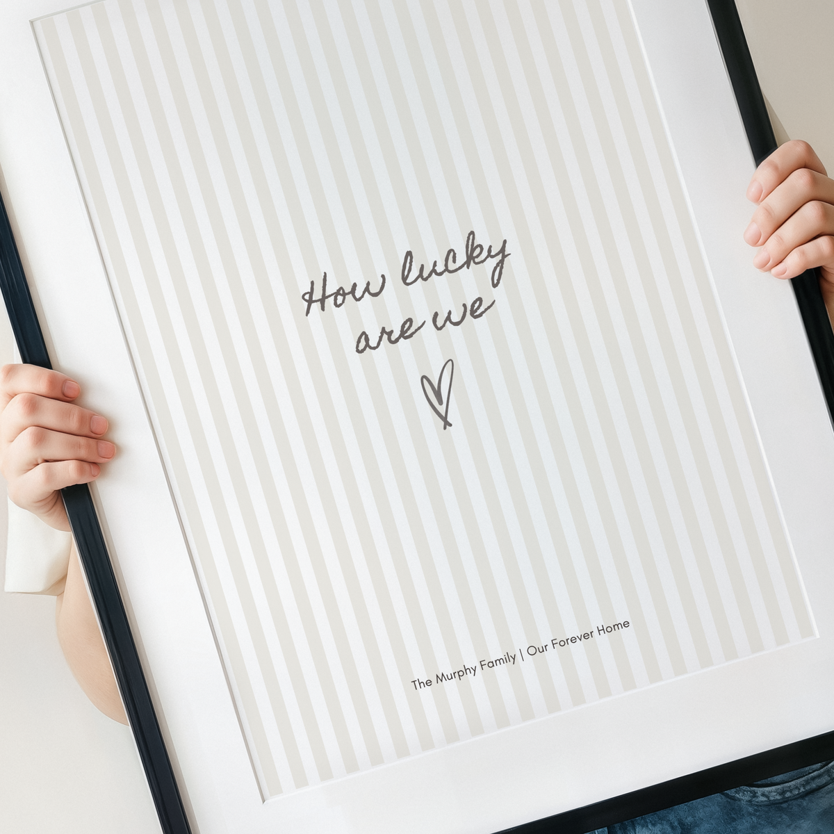 Personalised How Lucky Are We black framed print for couples