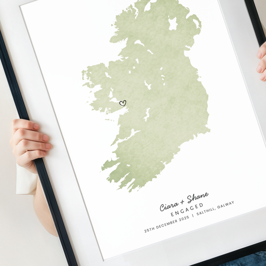 woman holding ireland-engagement-map-gift_black_frame